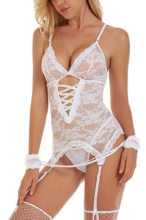 Unilove Bodysuit Lingerie for Women Sexy Corset with Straps Lace Babydoll Chemise