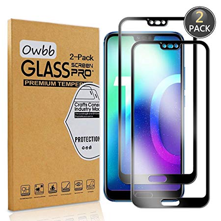 Owbb [2 Pack] Tempered Glass Screen Protector For Honor 10 Black Full Coverage Film 99% Hardness High Transparent Explosion-proof