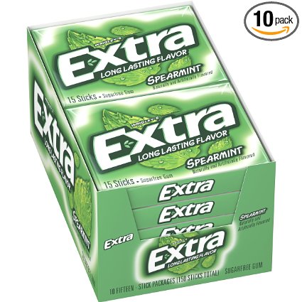 Extra Spearmint Sugarfree Gum, (Pack of 10)