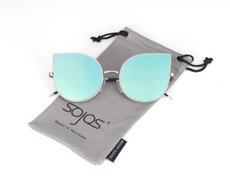 SojoS Cat eye mirrored flat lenses Ultra Thin Light metal women Sunglasses SJ1022