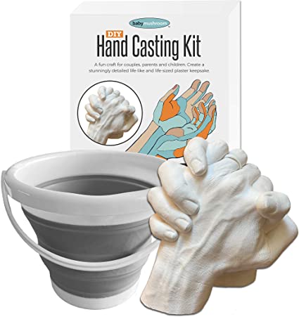 DIY Hand Casting Kit (Large) w/Premium Collapsible Bucket | Couples Holding Hands Plaster & Molding Statue Craft Gift for Anniversary, Wedding, Mother's Day, Valentine's, Christmas, Husband and Wife