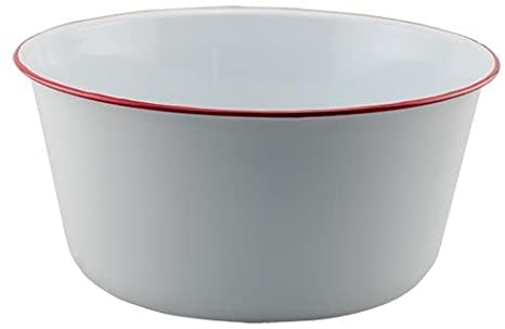 Vintage Style White Enamel Mixing Bowl with Red Trim