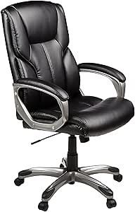 Amazon Basics Executive High Back Office Desk Chair, Adjustable Height, Tilt, Swivel, Black/Silver, One Size