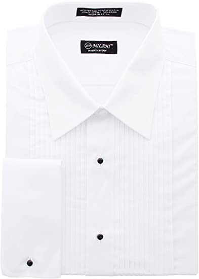 Milani Men's Tuxedo Shirt with French Cuffs and Lay Down Collar