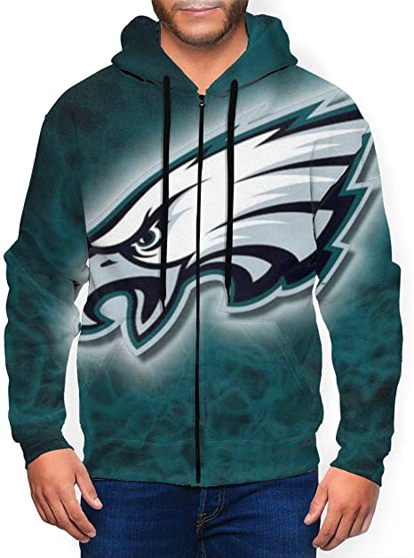 Men's Philadelphia Eagles 3D Printed Zip Up Hoodies with Pockets Pullover Sweater Jacket