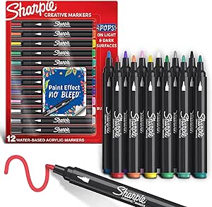 Sharpie Creative Markers, Water-Based Acrylic Markers, Bullet Tip, Assorted Colours,12 Count