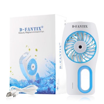 D-FantiX Handheld Water Misting Fan Portable Mini Fan Water Spray Fan with Cooling Mist Humidifier Battery / USB Operated Fan for Beauty, Home, Office and Travel (Blue)