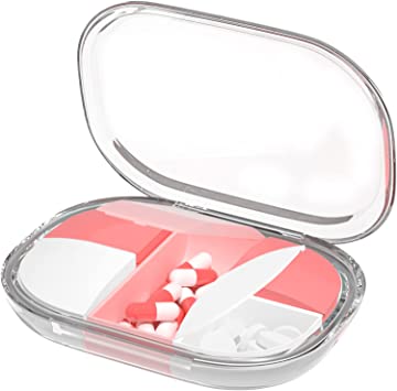 Pill Box Organizer, IUKUS Travel Pill Case Cute & Waterproof Daily Pill Organizer Vitamin and Medicine Case Small Pill Box for Pocket, Purse or Bag (Pink-5 Compartment)