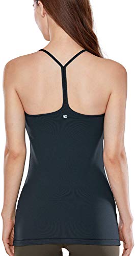 CRZ YOGA Women's Spaghetti Strap Workout Tank Tops with Built in Bra Sports Camisole Compression Long Length