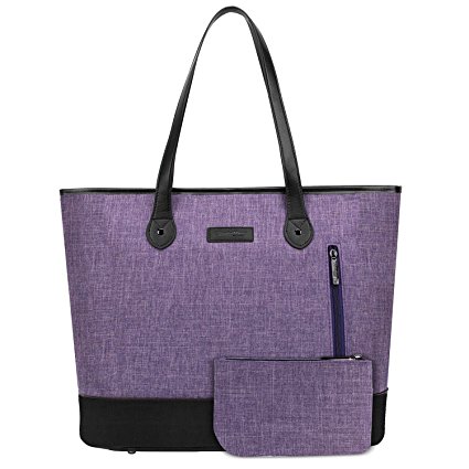 UtoteBag Women 15.6 Inch Laptop Tote Bag Notebook Shoulder Bag Lightweight Multi-pocket Nylon Briefcase Classic Casual Handbag (Purple)