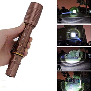 Tactical 4000LM Super Bbright Fflashlight LED,NOMENI Flashlight,18650 CREE XML T6 LED Zoomable Bronze Flashlight Torch Lamp