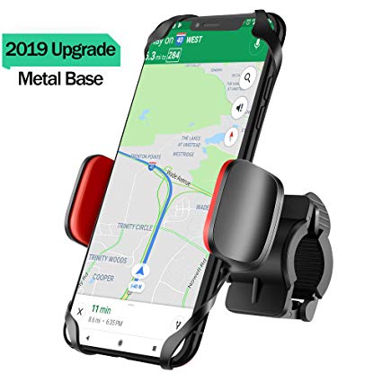 IPOW Upgrade Unbreakable Metal Base Bike Motorcycle Cell Phone Mount & Handlebar Smartphone Holder with Shock-Absorbing Padding Universal Bicycle Motorbike ATV Compatible with iPhone, Samsung, GPS etc