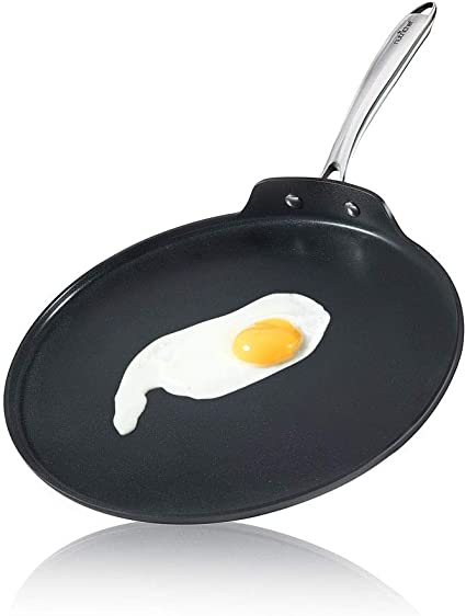 Nonstick Stove Top Crepe Pan| Great for Pancakes, Eggs PTFE/PFOA/PFOS Free 12" Hard-Anodized Non stick Grill & Griddle Pan - Dishwasher Safe - NutriChef NCHAC45