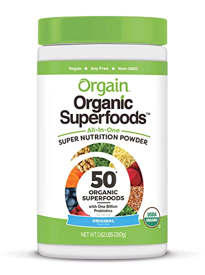 Orgain Organic Green Superfoods Powder, Original - Antioxidants, 1 Billion Probiotics, Vegan, Dairy Free, Gluten Free, Kosher, Non-GMO, 0.62 Pound (Packaging May Vary)