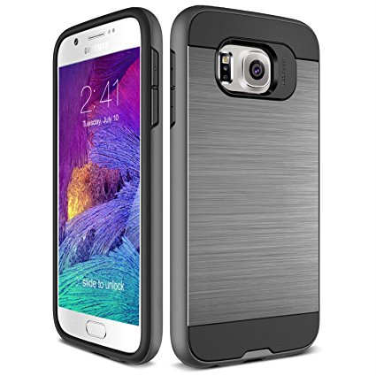 S6 Case, TekSonic Samsung Galaxy S6 Case [Gunmetal] [Brushed Metal Texture] Heavy Duty Full Cover Protection Tough Case for Samsung Galaxy S6 SM-920 Devices (Dark Silver)