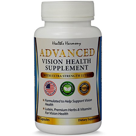 Lutein Eye Vitamins | Best Vision Support Supplement for Dry Eyes & Vision Health Care | Bilberry | Proudly Made in the USA | 100% Money Back Guarantee | 60 Capsules