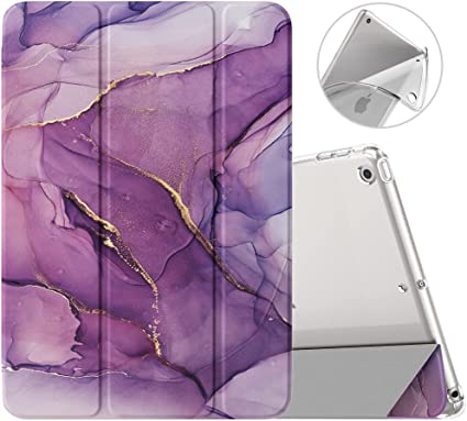 MoKo iPad 10.2 Case for iPad 9th Generation 2021/ iPad 8th Generation 2020/ iPad 7th Gen 2019, Soft Frosted Back Cover Slim Shell Case with Stand for iPad 10.2 inch,Auto Wake/Sleep, Marble Gold Purple