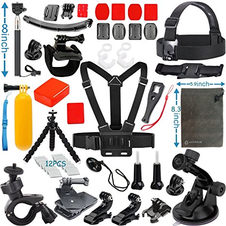 Vanwalk Value Pack Accessories Kit for Gopro Hero 5 4 3  3 2 1 Black Silver, Action Camera SJCAM SJ4000 SJ5000 SJ6000 SJ7000 (23in1)
