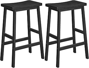 HOOBRO Bar Stool,Set of 2 Bar Stools, Bamboo Bar Chairs, 26 Inches Kitchen Counter Stools with Footrest, Saddle Stools, for Living Room, Dining Room, Party Room, Industrial Style, Black BB03MD01G2