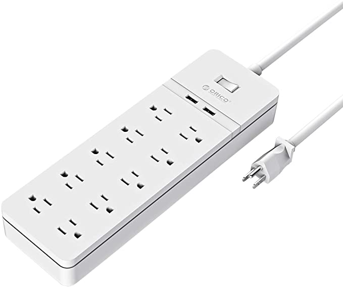 ORICO 10 Outlets Surge Protector with 2 USB Charging Ports, 5Ft Long Power Cord for Home, Office, Hotel, Nightstand and Dresser-White