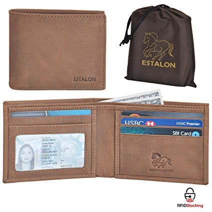 ESTALON RFID Blocking Bifold Slim Genuine Leather Thin Minimalist Front Pocket Wallets for - Made From Full Grain Leather