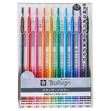 Sakura Knock Gel Ink Ballpoint Pen, Ball Sign Knock 04, 10 Color Assorted (GBR154-10)