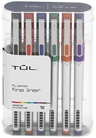 TUL Fine Liner Porous-Point Pens, Ultra-Fine, 0.4 mm, Silver Barrel, Assorted Ink Colors, Pack of 12 Pens