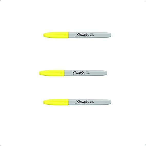 Sharpie Permanent Marker, Fine Point, Yellow, Pack of 3