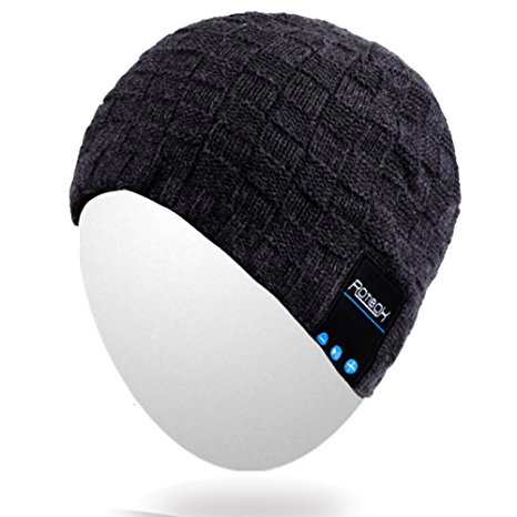 Qshell Winter Bluetooth Beanie Hat Warm Soft Knit Cap with Wireless Headphone Headset Earphone Stereo Speaker Microphone Hands Free for Outdoor Sport,Compatible with Iphone Android Cell Phones - Black