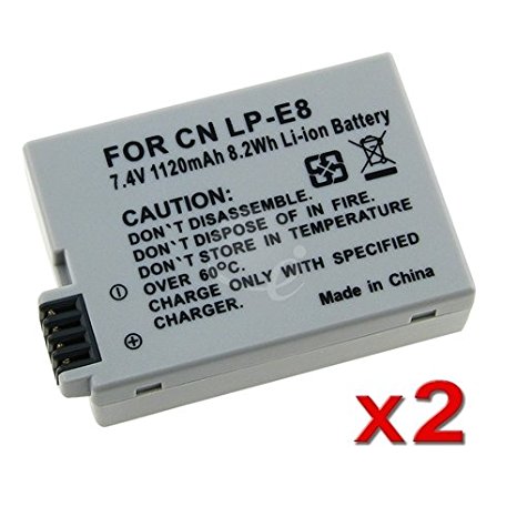 2 Canon Battery Pack For LP-E8 EOS Digital Rebel T2i