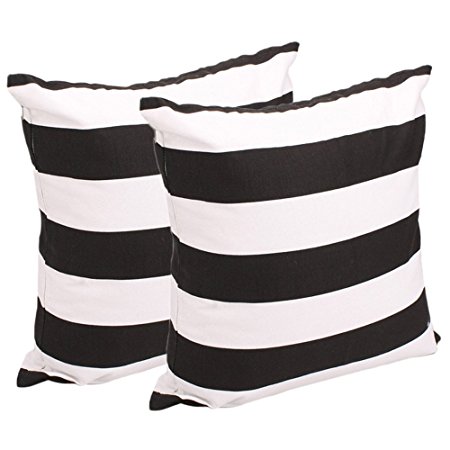 Set of 2, Soft Cotton Canvas Black White Stripe Pattern Pillowcase Pillow Encasement, 17 Inch X 17 Inch by Olymstore