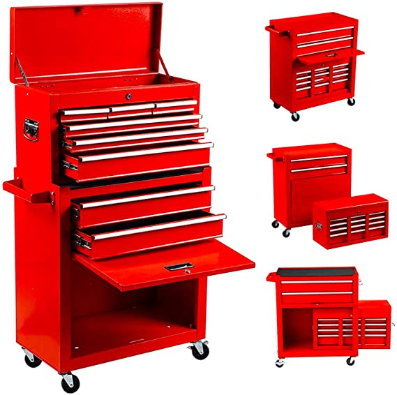 8-Drawer Tool Chest Tool Box,High Capacity Rolling Tool Chest Tool Storage Cabinet with 4 Wheels, 2 in 1 Large Toolbox Tool Organizer with Lockable Drawer,Garage,Workshop (8 red)