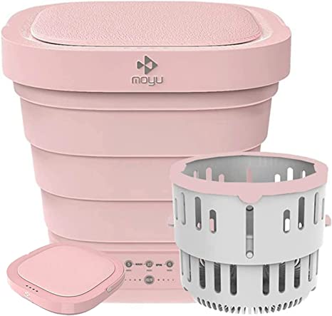 Portable Mini Folding Clothes Washing Machine Bucket Automatic Home Travel Self-driving Tour Underwear Foldable Washer and Dryer Pink (Pink)