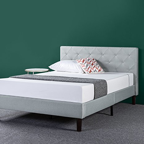 Zinus Upholstered Diamond Stitched Platform Bed in Sage Grey, Full