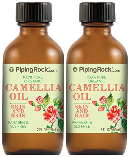 Piping Rock 100% Pure Organic Camellia Skin & Hair Oil 2 Bottles x 2 fl oz (59 mL) Bottle Paraben and SLS Free