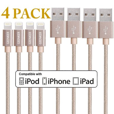 iPhone Charger, GEENKER 4Pack 3ft Lightning Cable Nylon Braided 8pin USB Charging Cord Sync Cables for Apple iPhone SE, 6, 6s, 6s Plus, 6 Plus, 5, 5c, 5s, iPad Mini, Mini2, 5, iPod 7 (Gold)