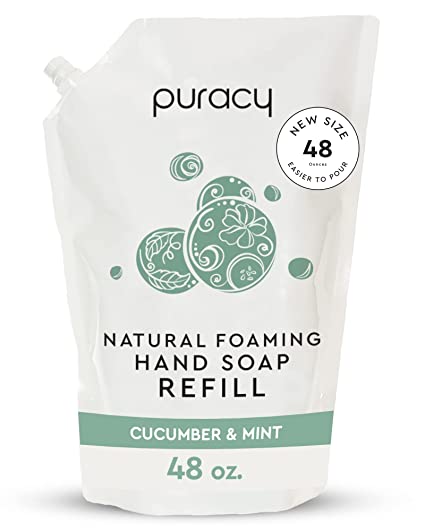 Puracy Natural Foaming Hand Soap Refill, Gently Scented with Real Cucumber & Mint, Perfume-Free, Sulfate-Free Hand Wash Foam Refills, Moisturizing Skin Cleanser, 48 Ounce