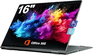 jumper 16 inch Convertible Laptop, 2 in 1 Laptop Computer with FHD 360 Degree Touchscreen, 16GB RAM 640GB Storage, Celeron N5095, Backlit Keyboard, Fingerprint Reader, 1 Year Office 365, 53.2WH