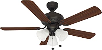 Litex E-BLR44ABZ5C Balmoral Collection 44-Inch Ceiling Fan with Five Reversible Mahogany/Dark Oak Blades and Three Light Kit with Alabaster Glass