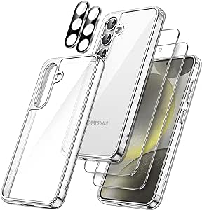 JETech 5 en 1 Coque pour Samsung Galaxy S24  / S24 Plus 5G avec 2 Protection D'écran en Verre Trempé et 2 Protecteur d'Objectif de Caméra, Étui Housse Antichoc Anti-Jaunissement (Transparente)