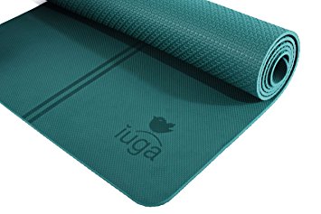 Yoga Mat by IUGA, Exclusive Alignment Line for Proper Positioning, Bonus Yoga Mat Strap, Eco Friendly TPE Material - Excellent Cushion, Non Slip and Lightweight, size 72”X26” Thickness 7mm