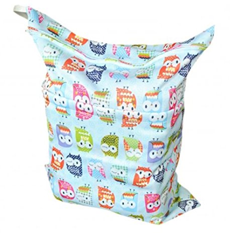 Firetea Printing Baby Cloth Diaper Laundry Wet and Dry Bags, Blue Owl