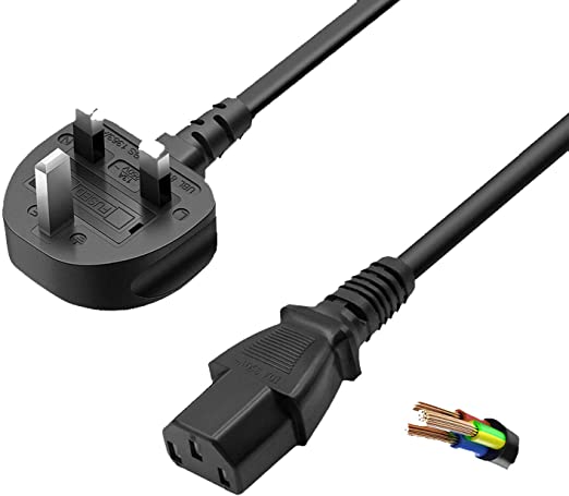 DTK C13 Power Cable 3.0M Kettle Lead IEC 320 C13 H05VV-F 3 * 0.75mm2 UK Mains 3 Prong Cord for PC Computer, Printer, Monitor, TV, Projector, PS3 / PS4 PRO, DJ Equipment, Stage Equipment, Black