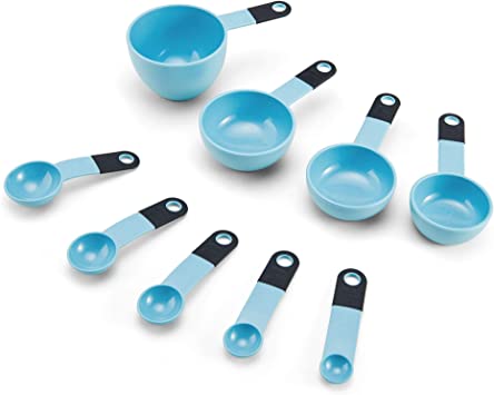 KitchenAid Classic Measuring Cups And Spoons Set, Set of 9, Aqua Sky/Black