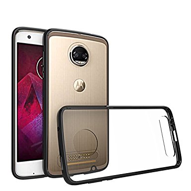 Moto Z2 Force Case,Moto Z2 Force Droid - Suensan Armor Clear PC Back TPU Shock Absorption Technology Raised Bezels Protective Cases Cover for Motorola Moto Z2 Force Droid (Black CLear)