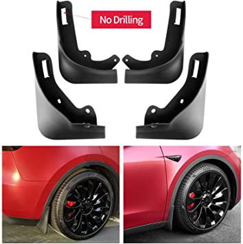 Carwiner Compatible with Tesla Model Y Mud Flaps Splash Guards No Need to Drill Holes Fender Mud Guard Accessories (Set of 4)