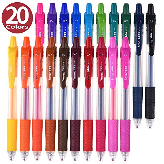 Gel Pens Set 20 Colors Medium Point Colored Pens Retractable Gel Ink Pens with Comfort Grip,Smooth Writing for Journal Notebook Planner in School Office Home by Smart Color Art