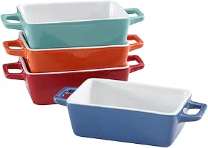 Vencier 4x Set of Mini Stoneware Rectangular Coloured Small Oven to Table Baking Dish - Multi-Purpose Cookware for Lasagne, Pies, Casseroles, Tapas, and Beyond!