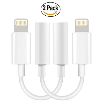 Lightning Adapter Headphone Jack for iPhone 7/ 7Plus iPhone 6/ 6s, 2 Pack Lightning Connector to 3.5mm Headphone Earphone Extender Jack Adapter Convenient and Suitable for iPhone iOS 10.2 (White)