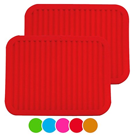 ME.FAN 9" x 12" Big Silicone Trivets - Multi-purpose Silicone Pot Holders, Spoon Rest and Kitchen Table Mat - Insulated, Flexible, Durable, Non Slip Hot Pads and Coasters (2 Set) Red